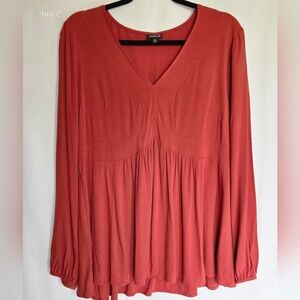 Torrid V-Neck Rust Color Blouse. Lightweight, Flowy With Loose Elastic Sleeves